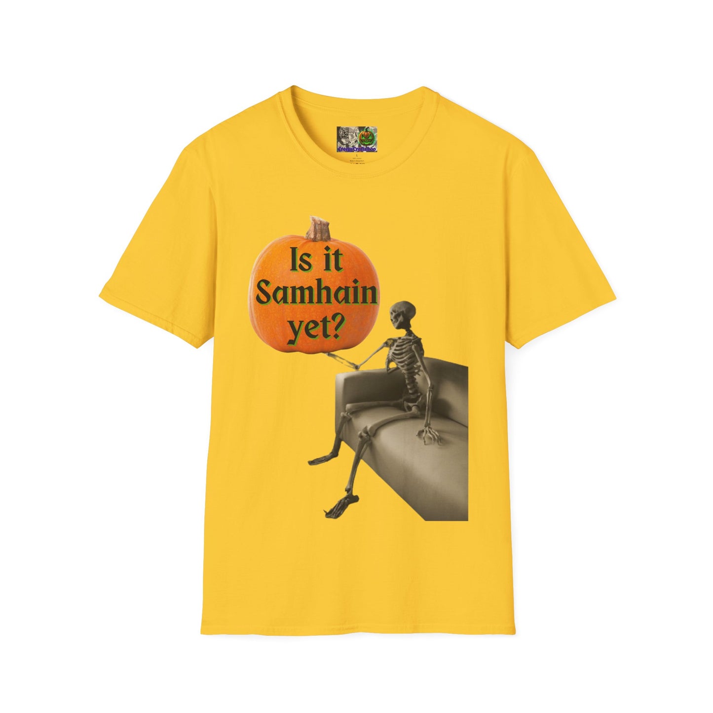 Is it Samhain yet? Skeleton's Pumpkin Light colors Unisex T-Shirt by CreepyCrafts.boo