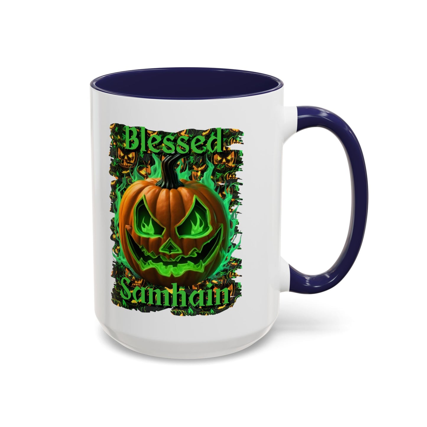 Blessed Samhain Green Jack White Accent Mug by CreepyCrafts.boo