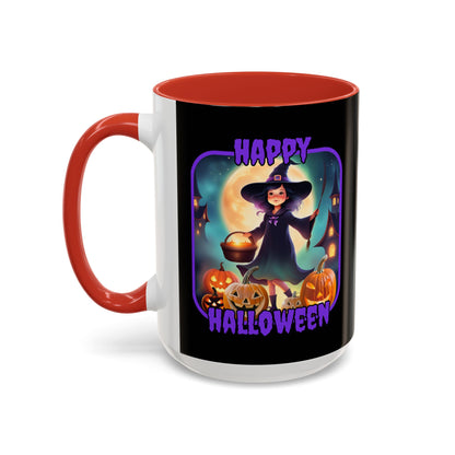 Happy Halloween Little Witch Purple font Black Accent Mug by CreepyCrafts.boo