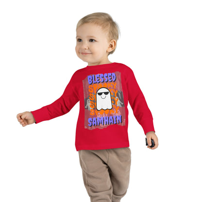 Spooky Blessed Samhain Ghost PRfont Toddler Long Sleeve Tee by cypherpunkgear