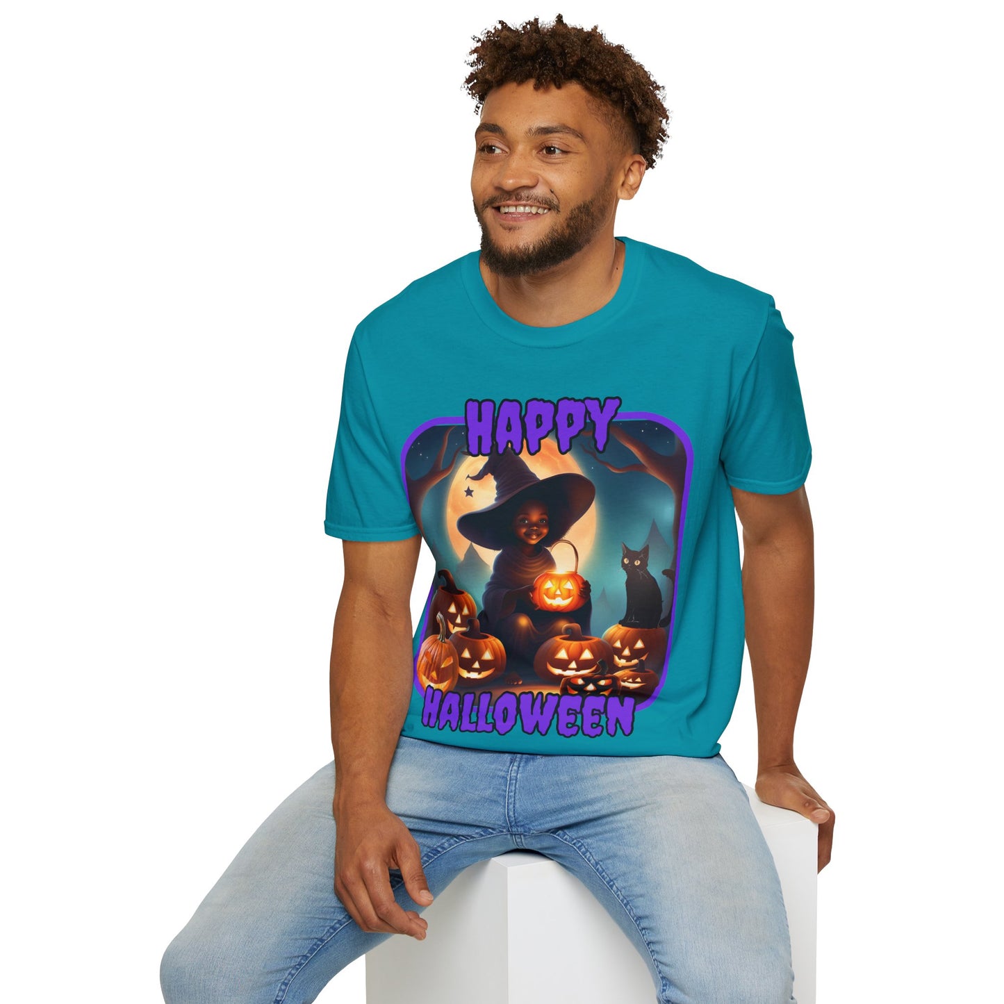 Happy Halloween Cute Witch Purple font Dark colors Unisex T-Shirt by CreepyCrafts.boo