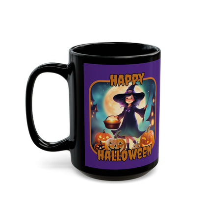 Happy Halloween Little Witch Orange font Purple Mug by CreepyCrafts.boo