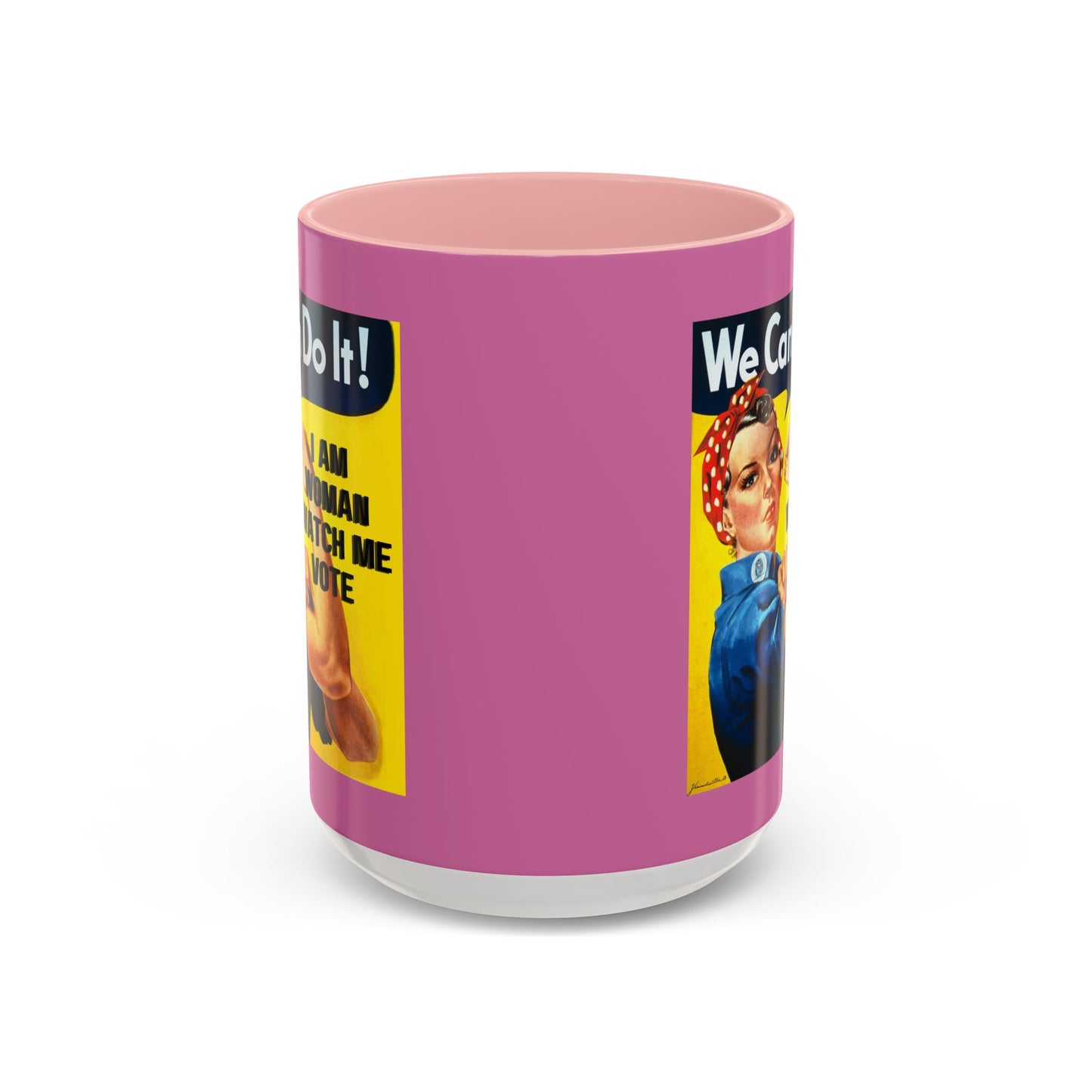 I Am Woman Watch Me Vote Rosie Pink Accent Mug by cypherpunkgear.com