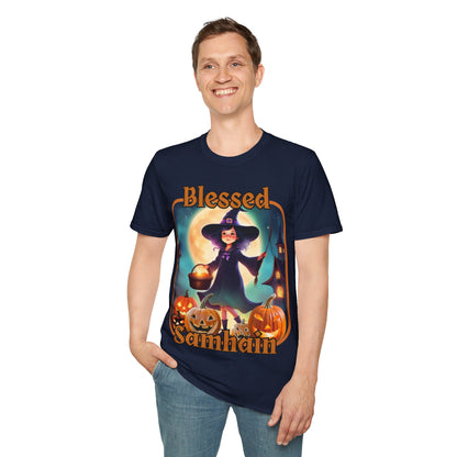 Blessed Samhain Little Witch ORfont DKcolors Unisex T-Shirt by cypherpunkgear