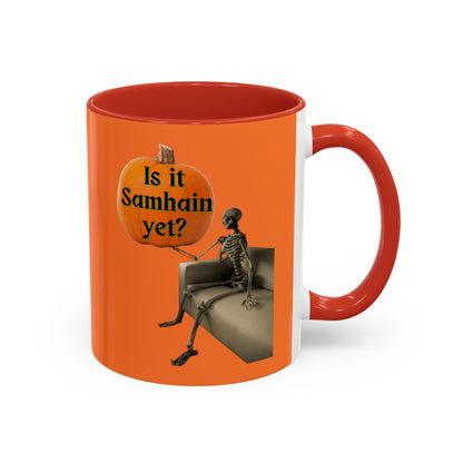 Is it Samhain yet? Skeleton's Pumpkin Orange Accent Mug by CreepyCrafts.boo