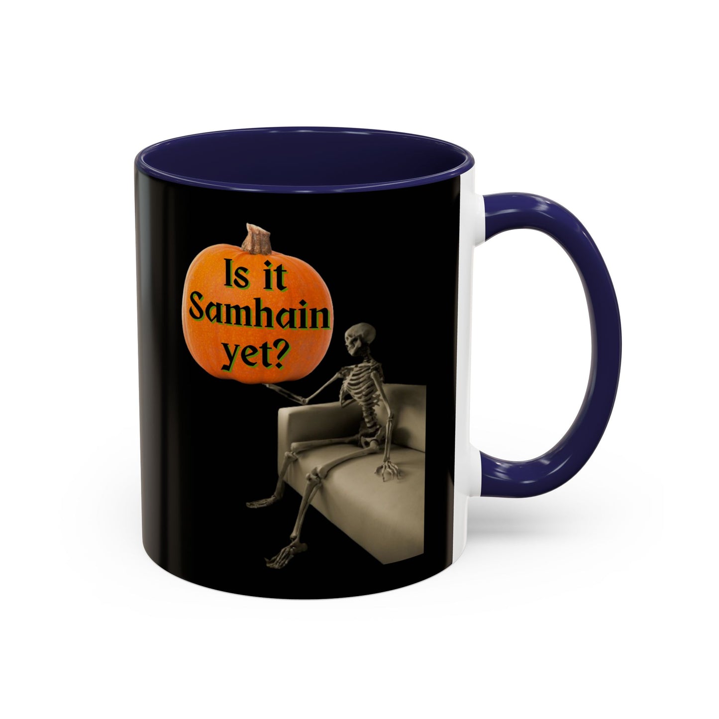 Is it Samhain yet? Skeleton's Pumpkin Black Accent Mug by CreepyCrafts.boo