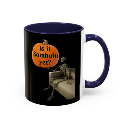 Is it Samhain yet? Skeleton's Pumpkin Black Accent Mug by CreepyCrafts.boo