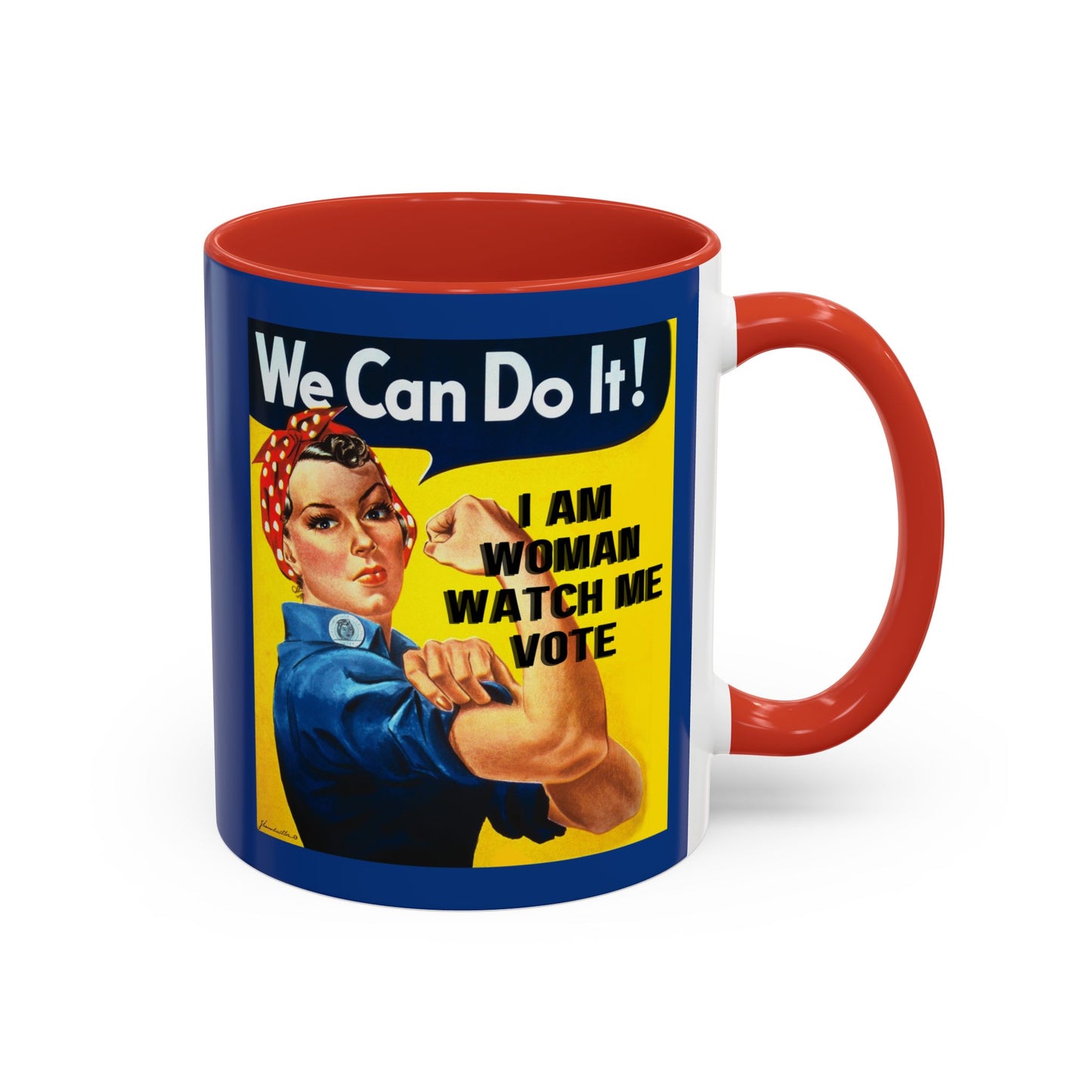 I Am Woman Watch Me Vote Rosie Dark Blue Accent Mug by cypherpunkgear.com