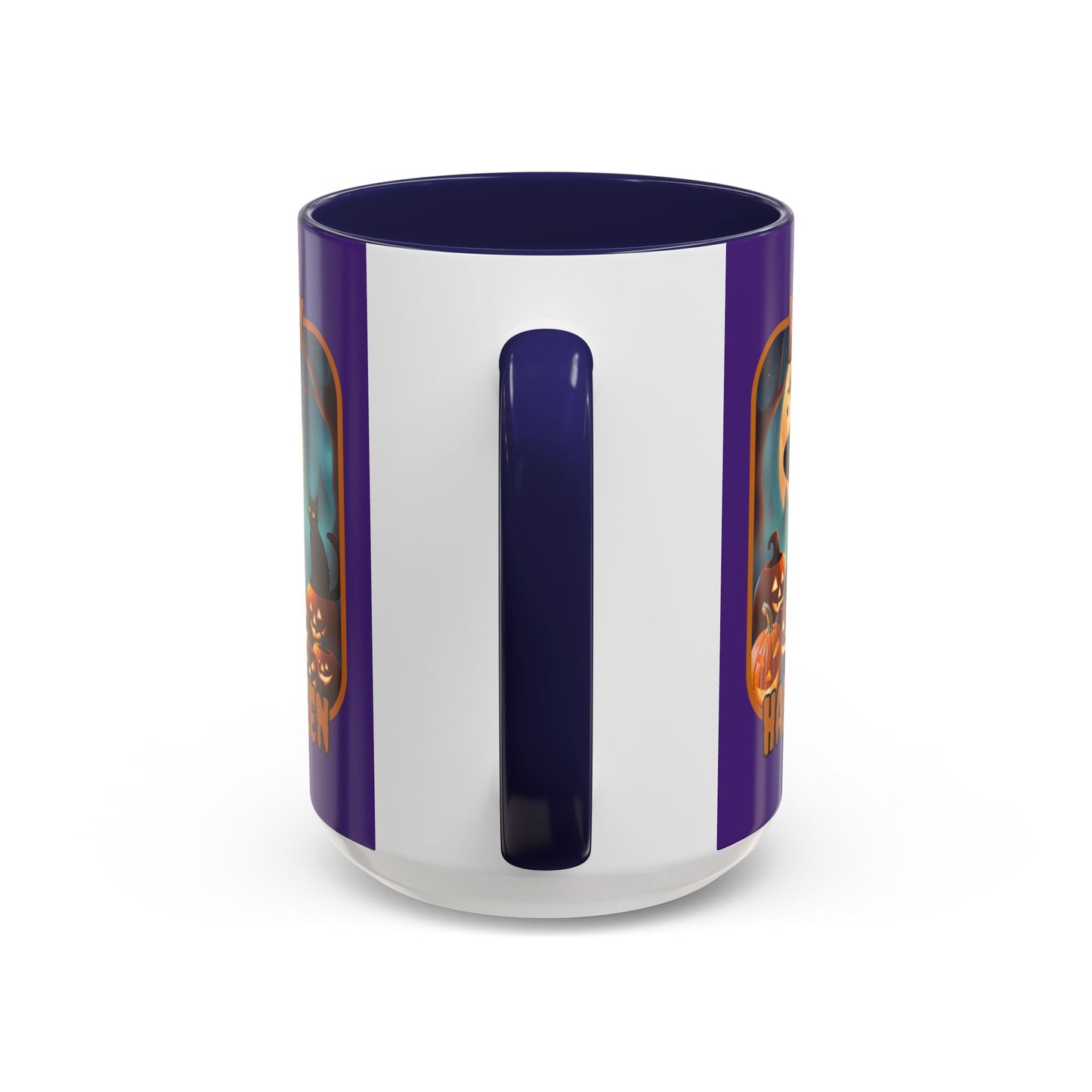 Happy Halloween Cute Witch Orange font Purple Accent Mug by CreepyCrafts.boo