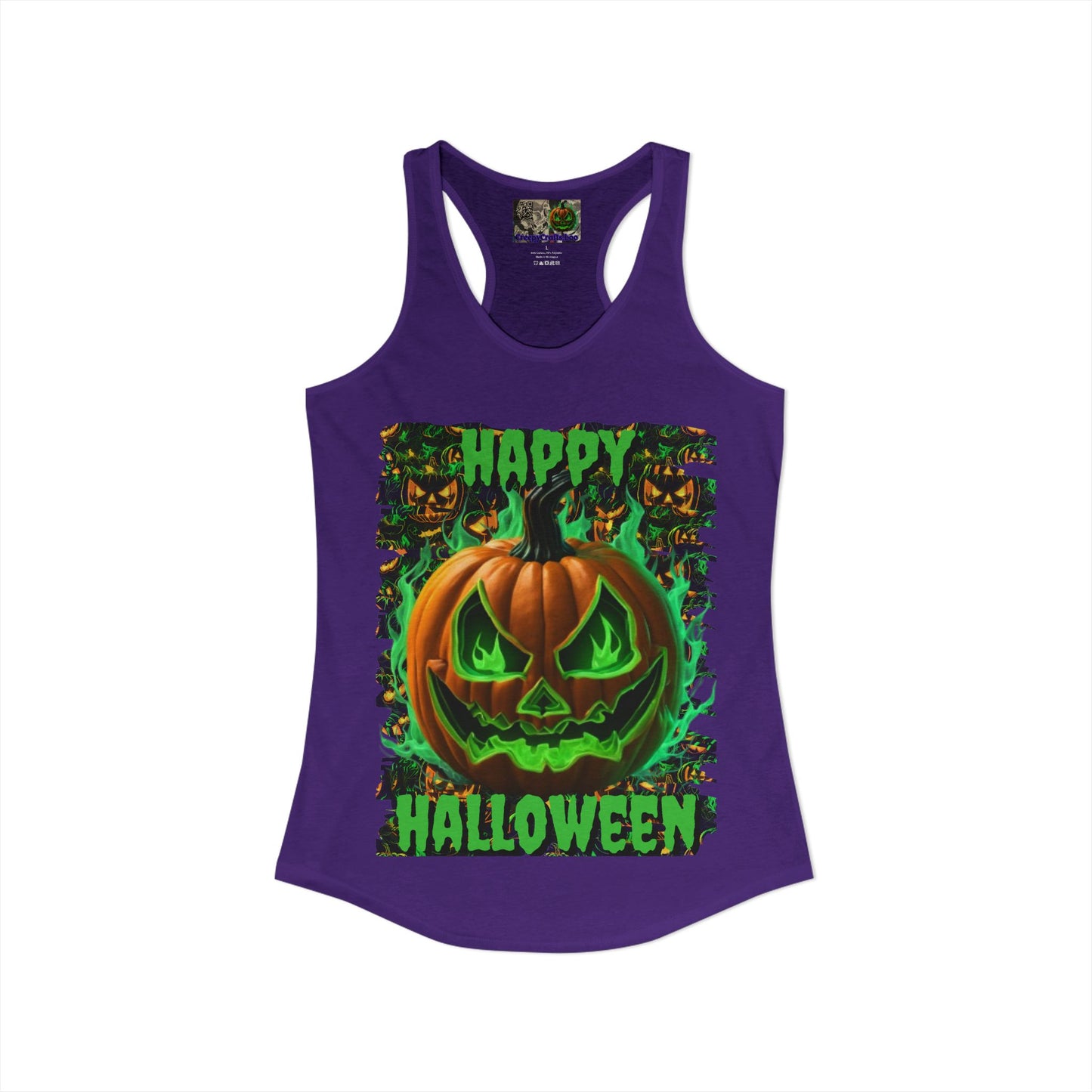 Happy Halloween Green Jack Women's Racerback Tank Top by CreepyCrafts.boo