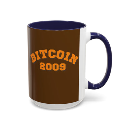 Bitcoin 2009 Brown Accent Mug by cypherpunkgear.com