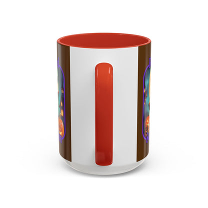 Blessed Samhain Little Witch Purple font Brown Accent Mug by CreepyCrafts.boo