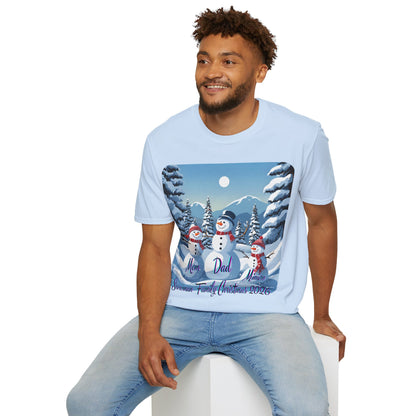 Snowman Family of 3 Light colors Unisex T-Shirt by cypherpunkgear.com