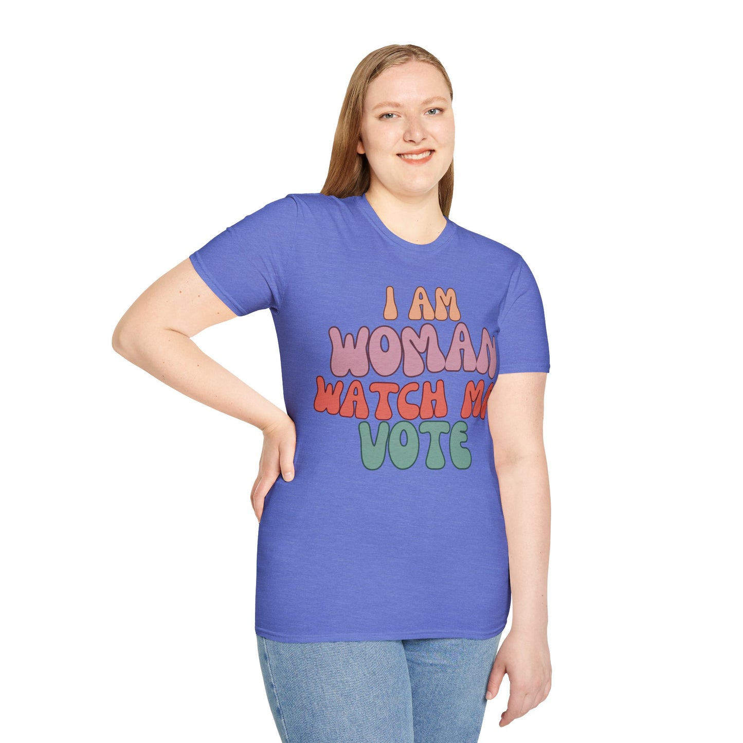 I Am Woman Watch Me Vote Light colors Unisex T-Shirt by cypherpunkgear.com