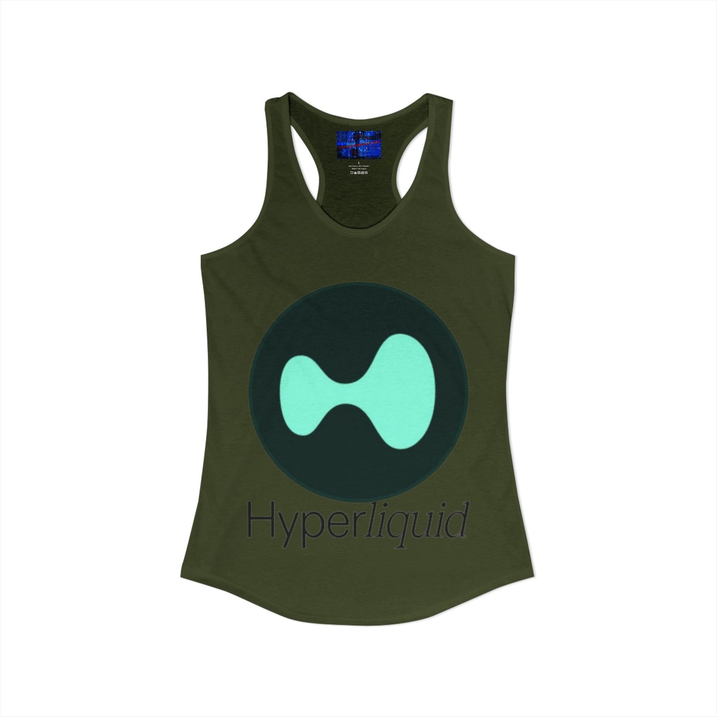 Hyperliquid Black font Women's Racerback Tank Top by cypherpunkgear.com