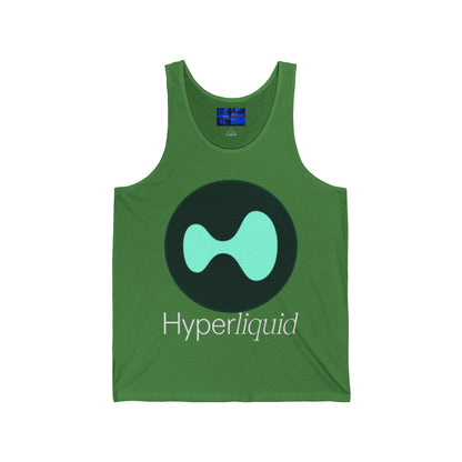 Hyperliquid White font Unisex Jersey Tank Top by cypherpunkgear.com