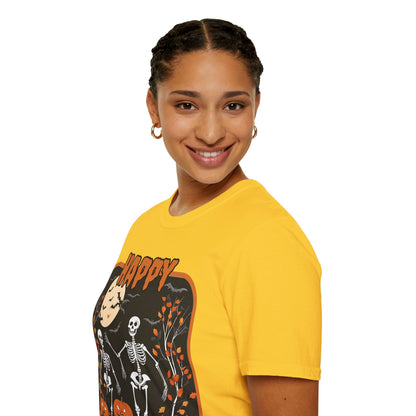 Spooktacular Skeletons of Halloween Light colors Unisex T-shirt by CreepyCrafts.boo