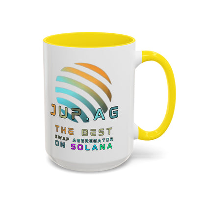 Jupiter (JUP) the best aggregator on Solana White Accent Mug by cypherpunkgear.com