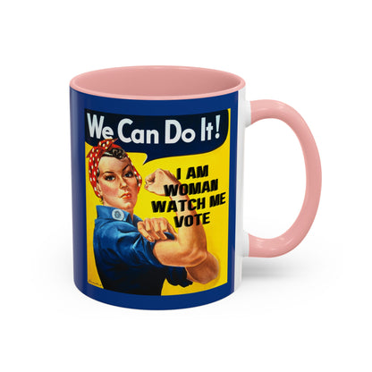 I Am Woman Watch Me Vote Rosie Dark Blue Accent Mug by cypherpunkgear.com
