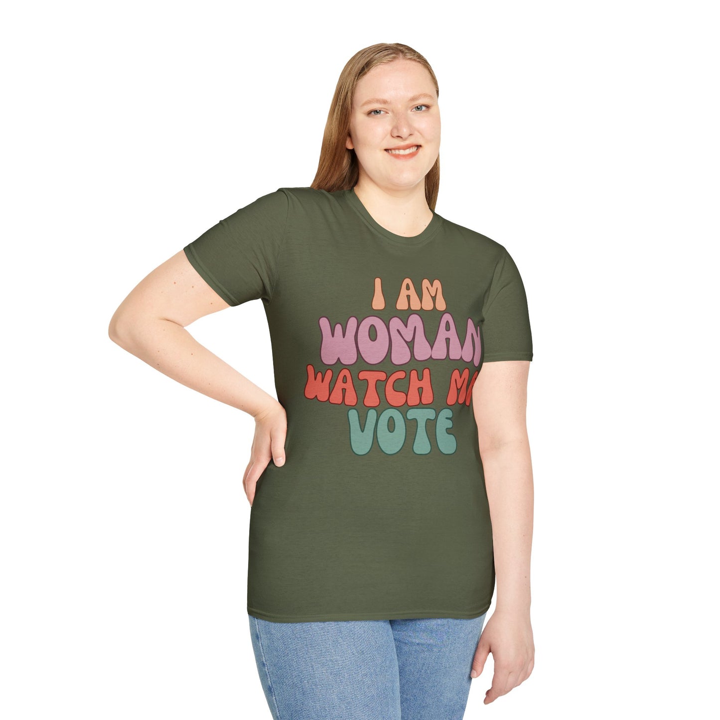 I Am Woman Watch Me Vote Dark colors Unisex T-Shirt by cypherpunkgear.com