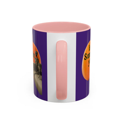 Is It Samhain Yet? Skeleton's Giant Pumpkin Purple Accent Mug by CreepyCrafts.boo