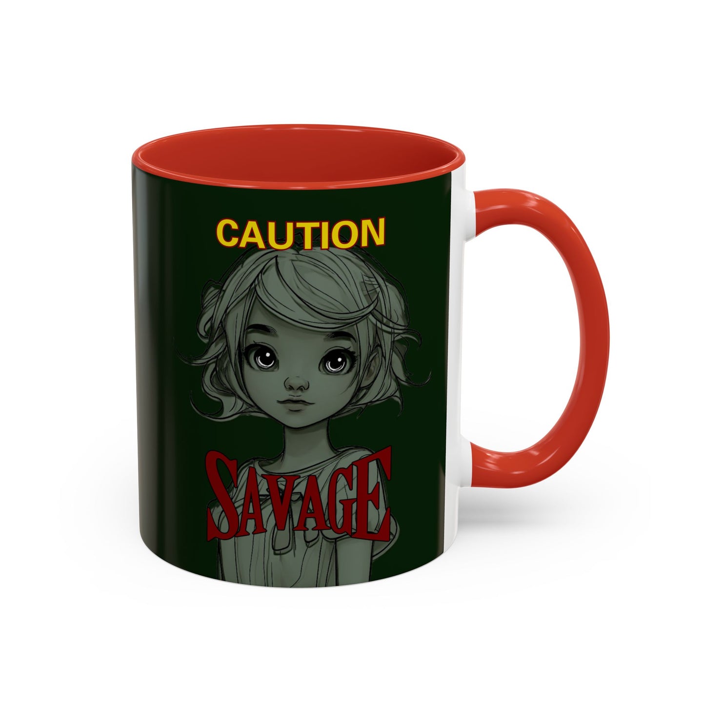 Caution, Savage Dark Green Accent Mug by cypherpunkgear.com