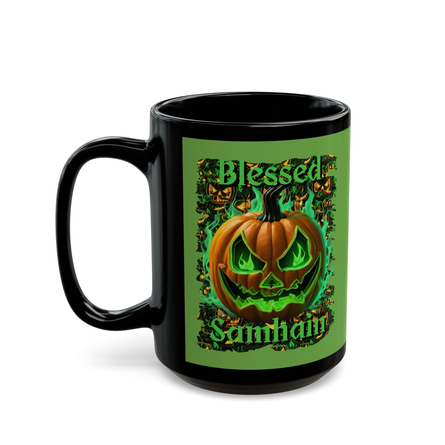 Blessed Samhain Green Jack Green Mug by CreepyCrafts.boo