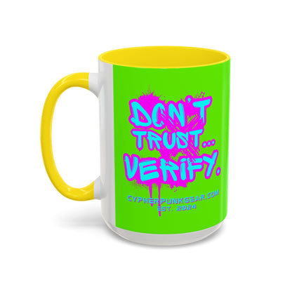 Don't Trust...Verify. Green Accent Mug by cypherpunkgear.com