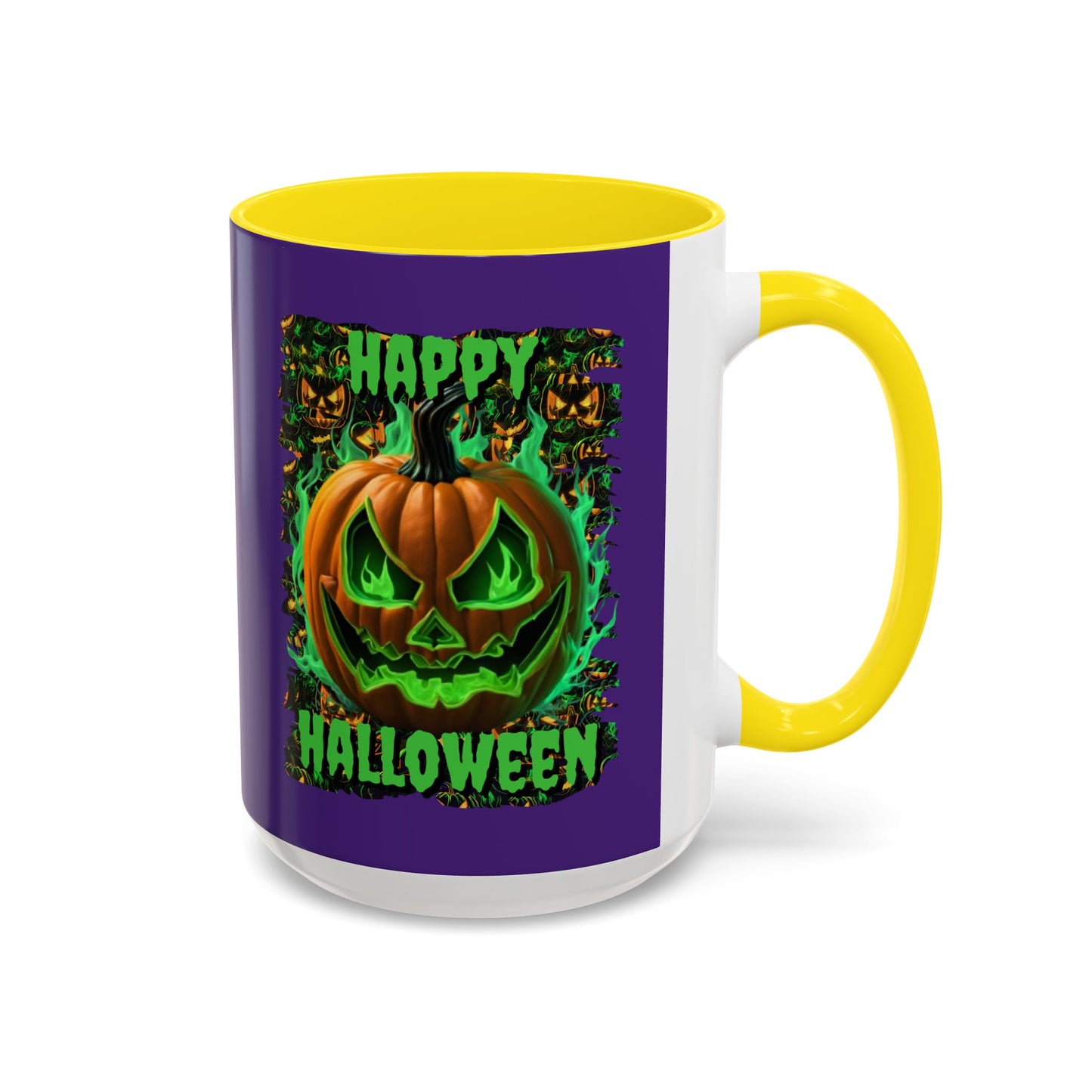 Happy Halloween Green Jack Purple Accent Mug by CreepyCrafts.boo