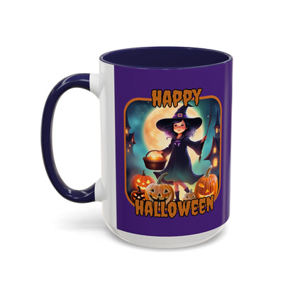 Happy Halloween Little Witch Orange font Purple Accent Mug by CreepyCrafts.boo