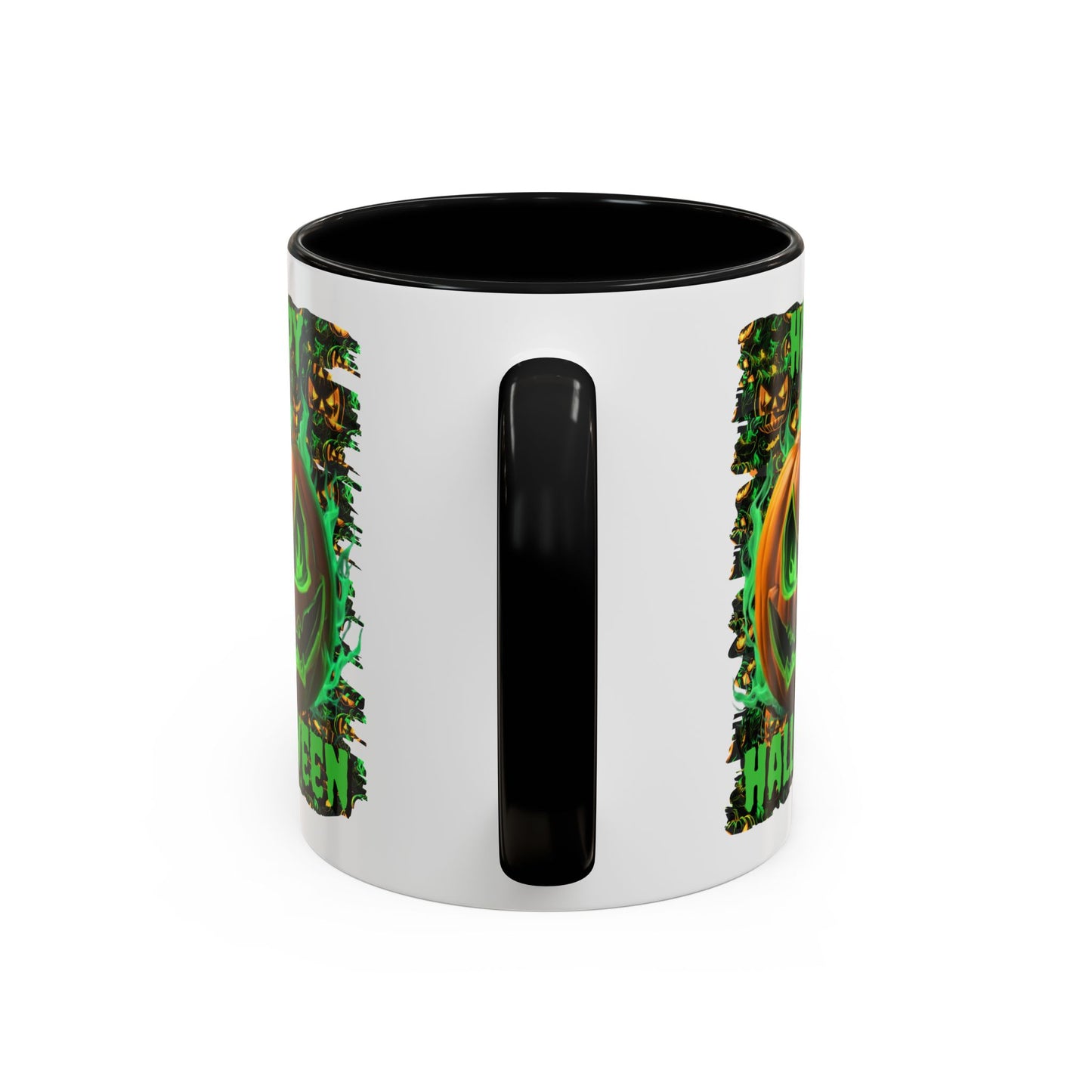 Happy Halloween Green Jack White Accent Mug by CreepyCrafts.boo