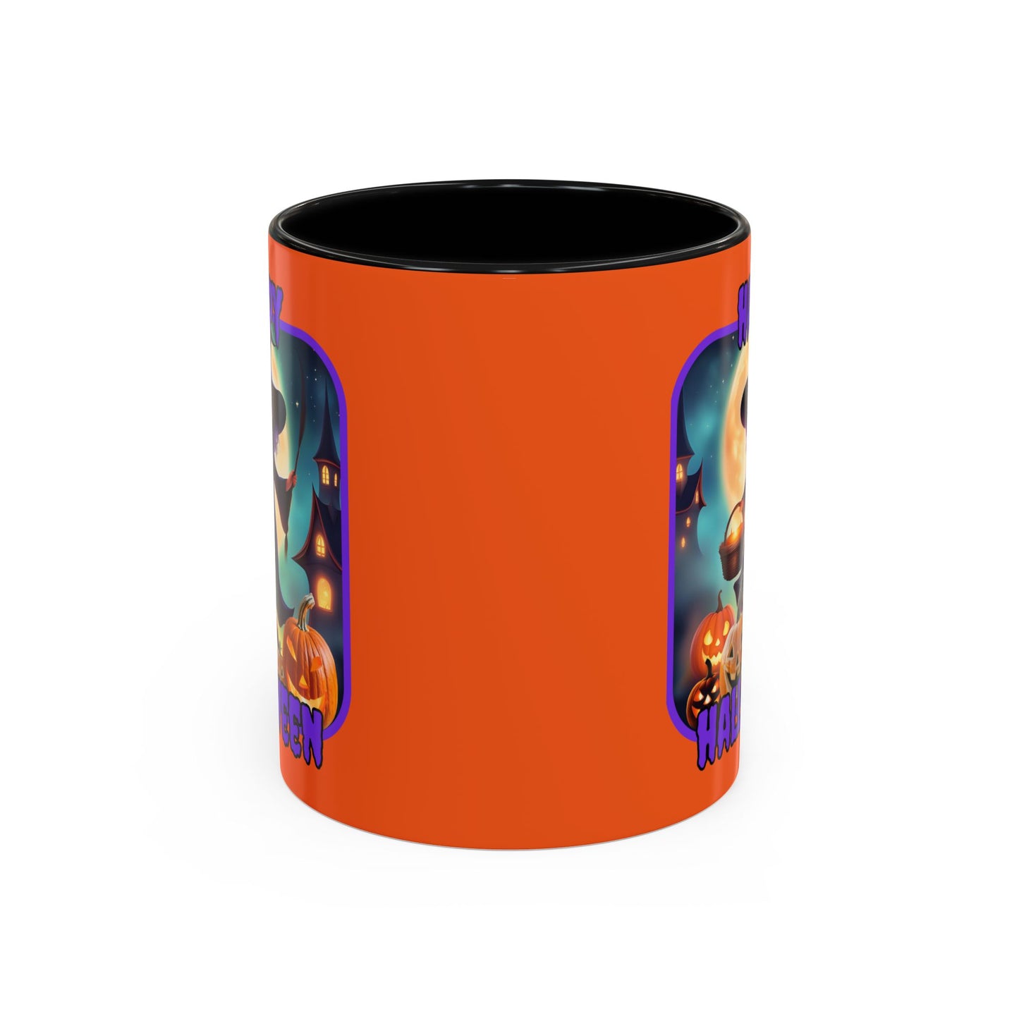 Happy Halloween Little Witch Purple font Orange Accent Mug by CreepyCrafts.boo