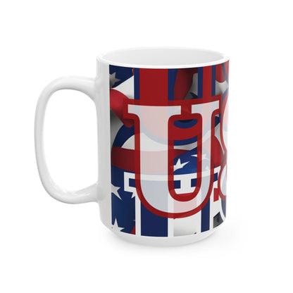 USA! USA! USA White font Patriot White Mug by cypherpunkgear.com