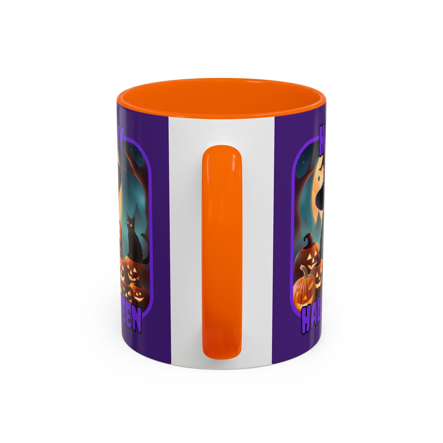 Happy Halloween Cute Witch Purple font Purple Accent Mug by CreepyCrafts.boo