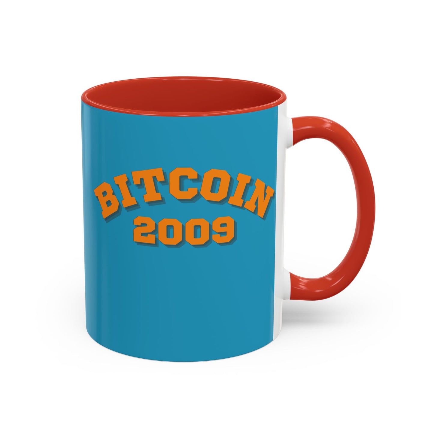 Bitcoin 2009 Turquoise Accent Mug by cypherpunkgear.com