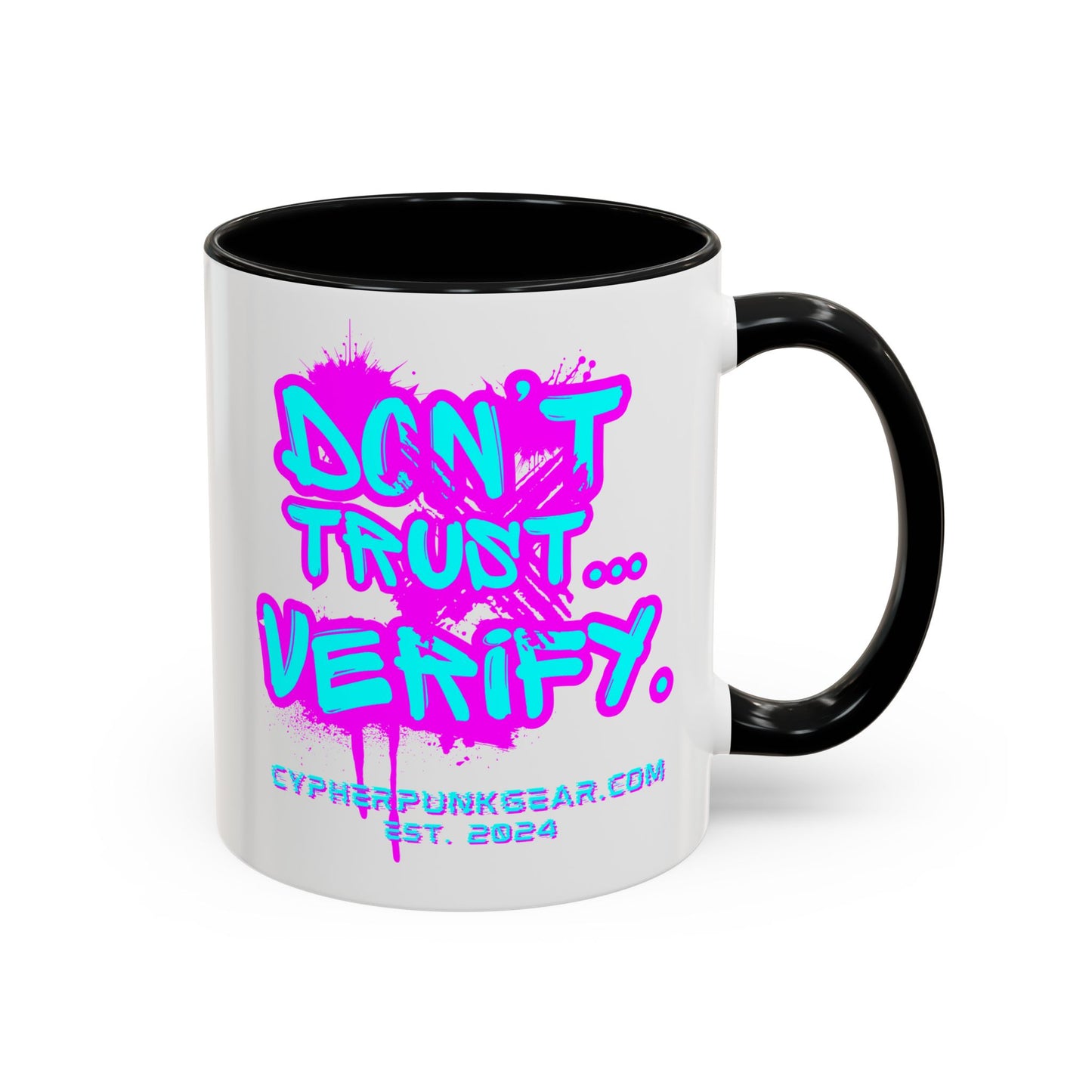 Don't Trust...Verify. White Accent Mug by cypherpunkgear.com