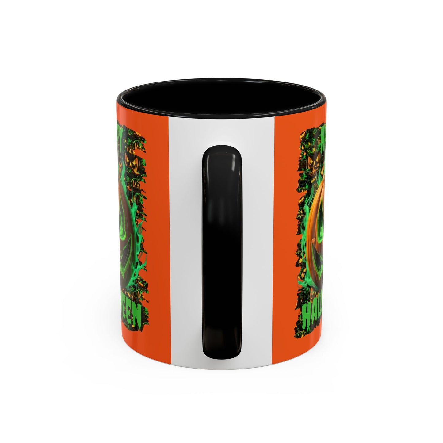 Happy Halloween Green Jack Orange Accent Mug by CreepyCrafts.boo