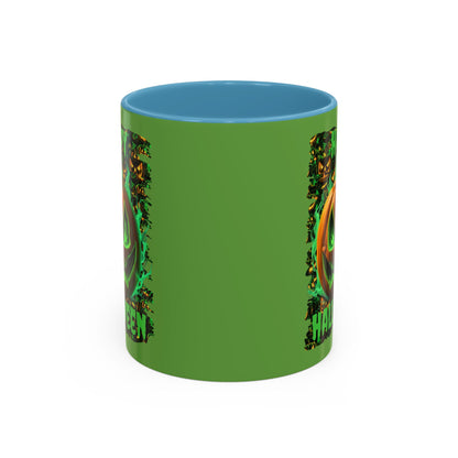 Happy Halloween Green Jack Green Accent Mug by CreepyCrafts.boo