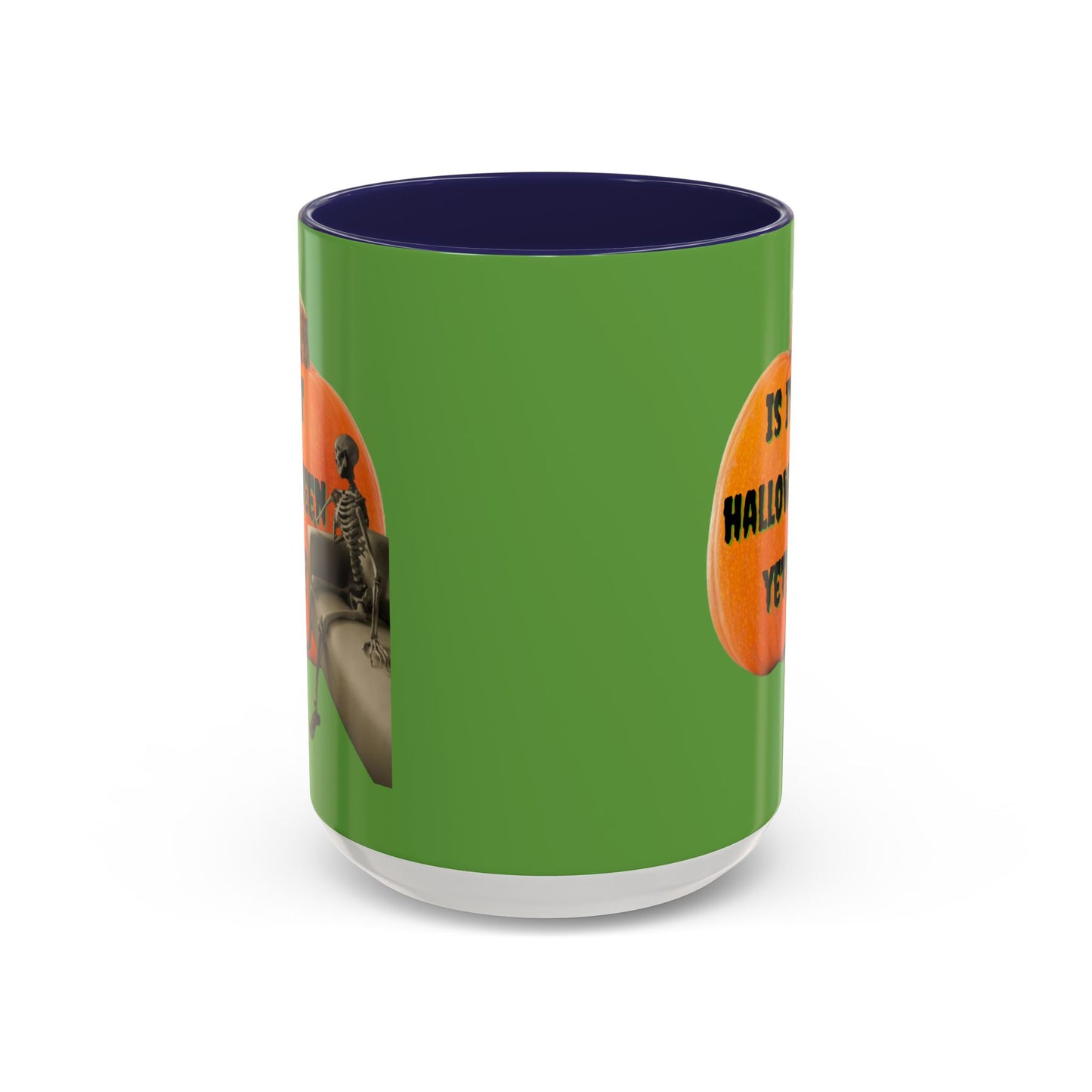 Is it Halloween yet? Skeleton's Giant Pumpkin Green Accent Mug by CreepyCrafts.boo