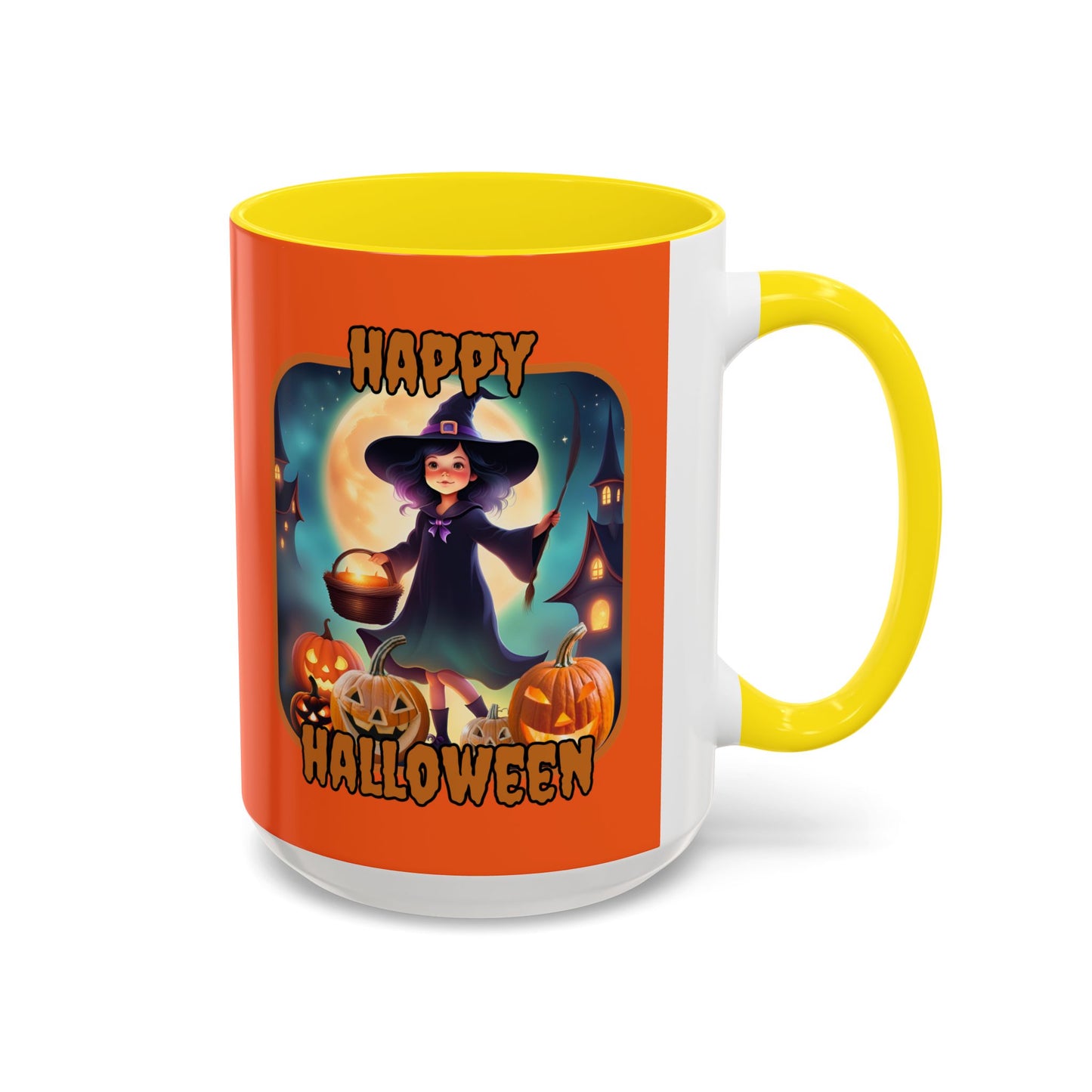 Happy Halloween Little Witch Orange font Orange Accent Mug by CreepyCrafts.boo
