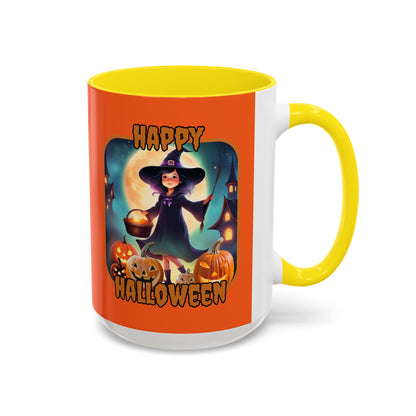 Happy Halloween Little Witch Orange font Orange Accent Mug by CreepyCrafts.boo