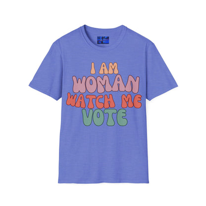 I Am Woman Watch Me Vote Light colors Unisex T-Shirt by cypherpunkgear.com
