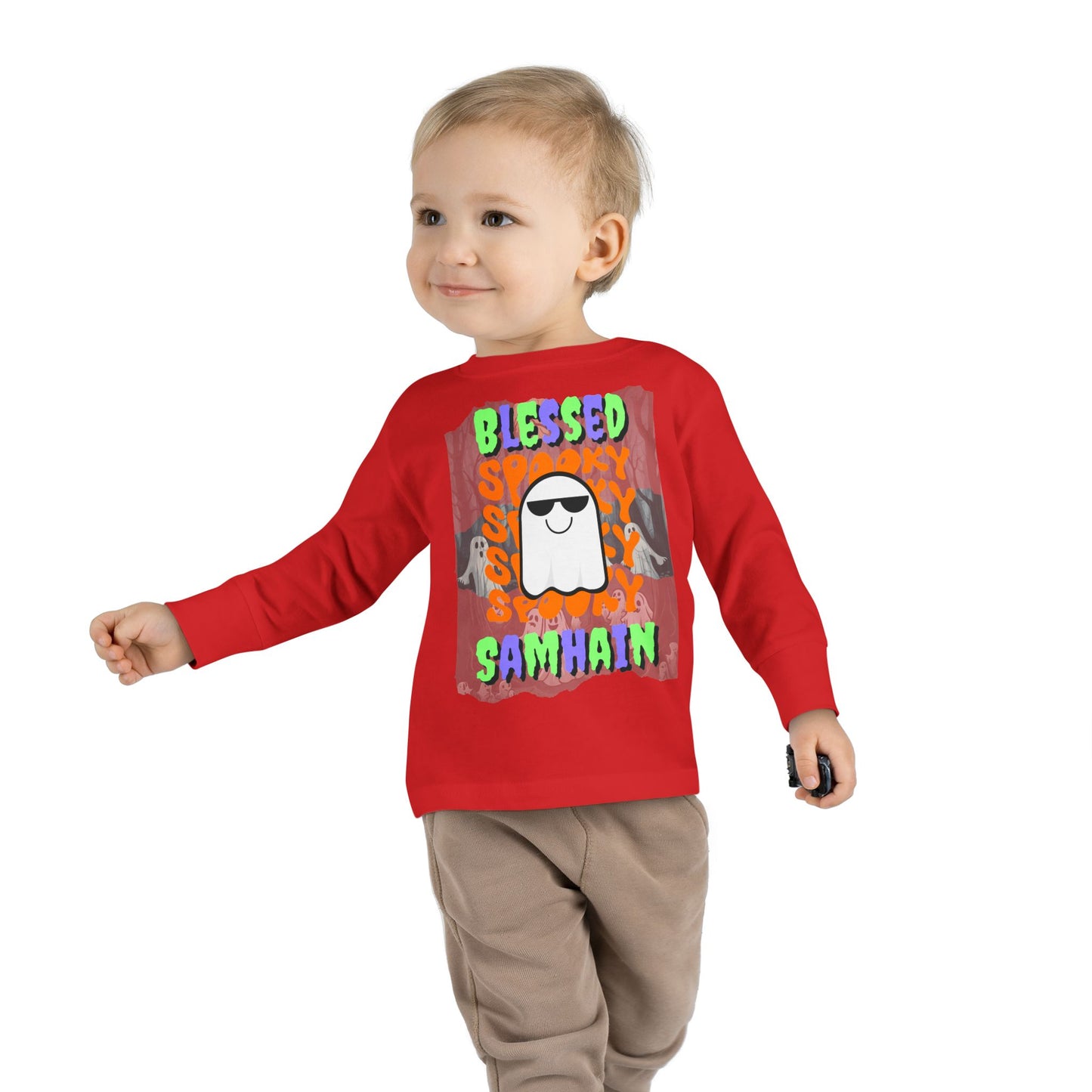 Spooky Blessed Samhain Ghost Mixed font Toddler Long Sleeve Tee by CreepyCrafts.boo