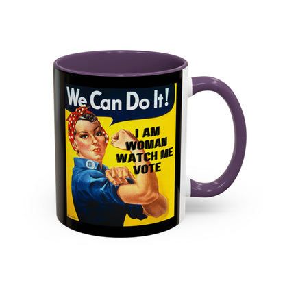 I Am Woman Watch Me Vote Rosie Black Accent Mug by cypherpunkgear.com