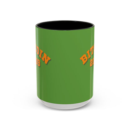 Bitcoin 2009 Green Accent Mug by cypherpunkgear.com