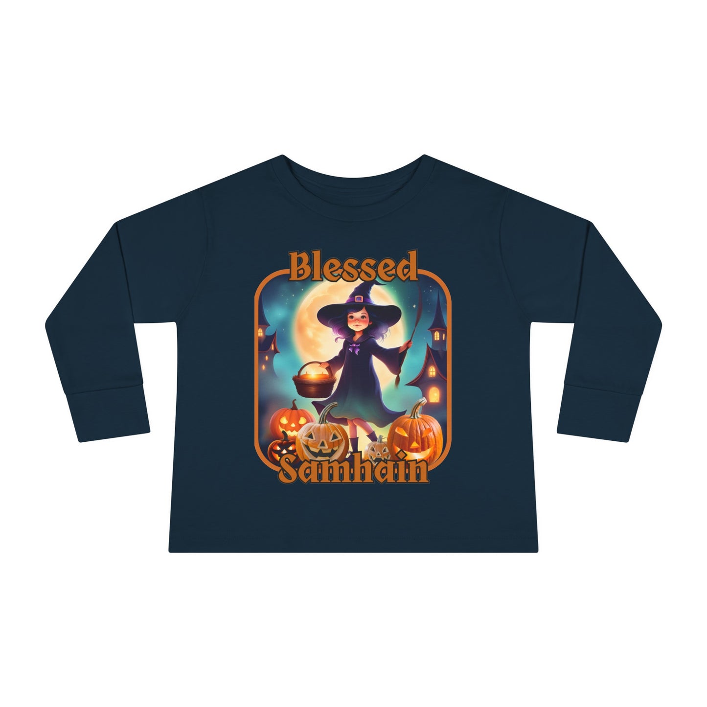 Blessed Samhain Little Witch ORfont Toddler Long Sleeve Tee by cypherpunkgear