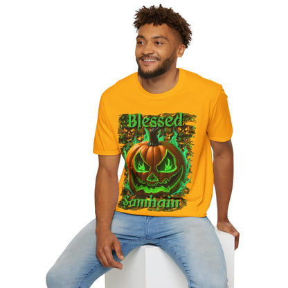 Blessed Samhain Green Jack Light colors Unisex T-Shirt by CreepyCrafts.boo