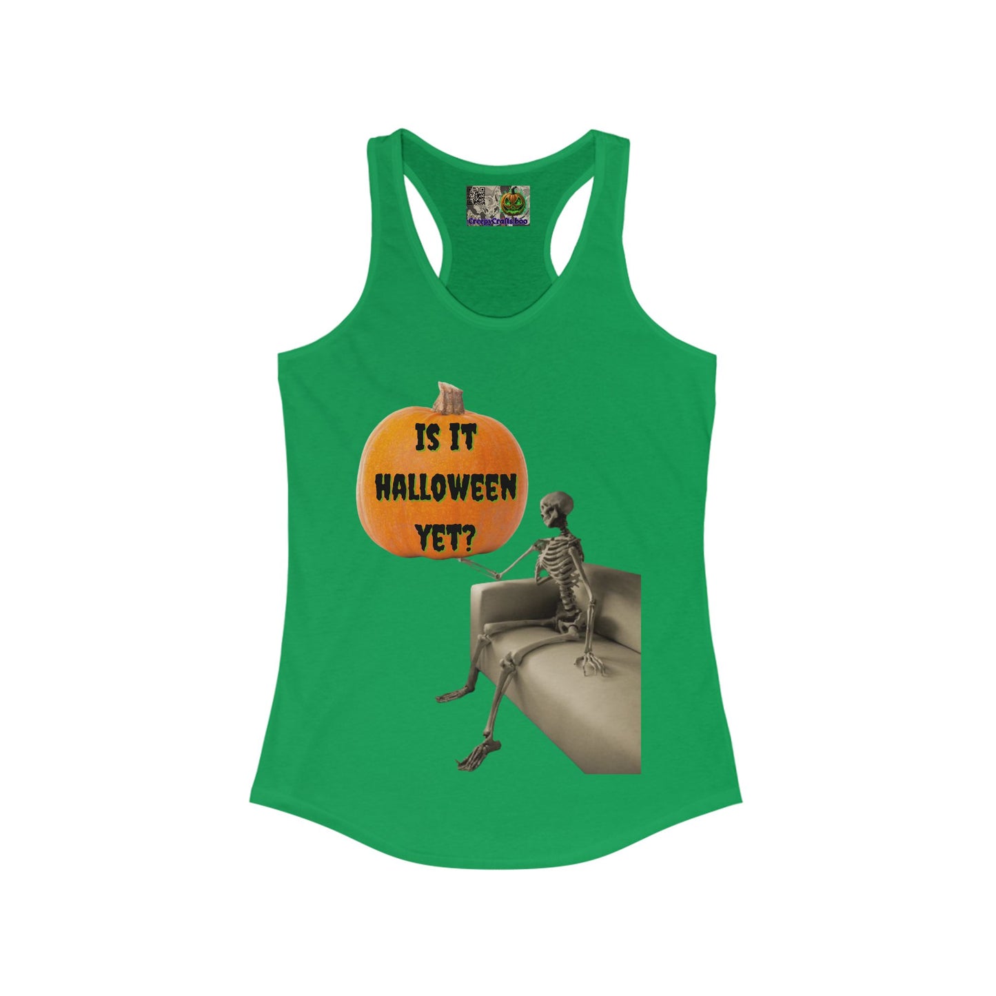 Is it Halloween yet? Skeleton's Pumpkin Women's Racerback Tank Top by CreepyCrafts.boo