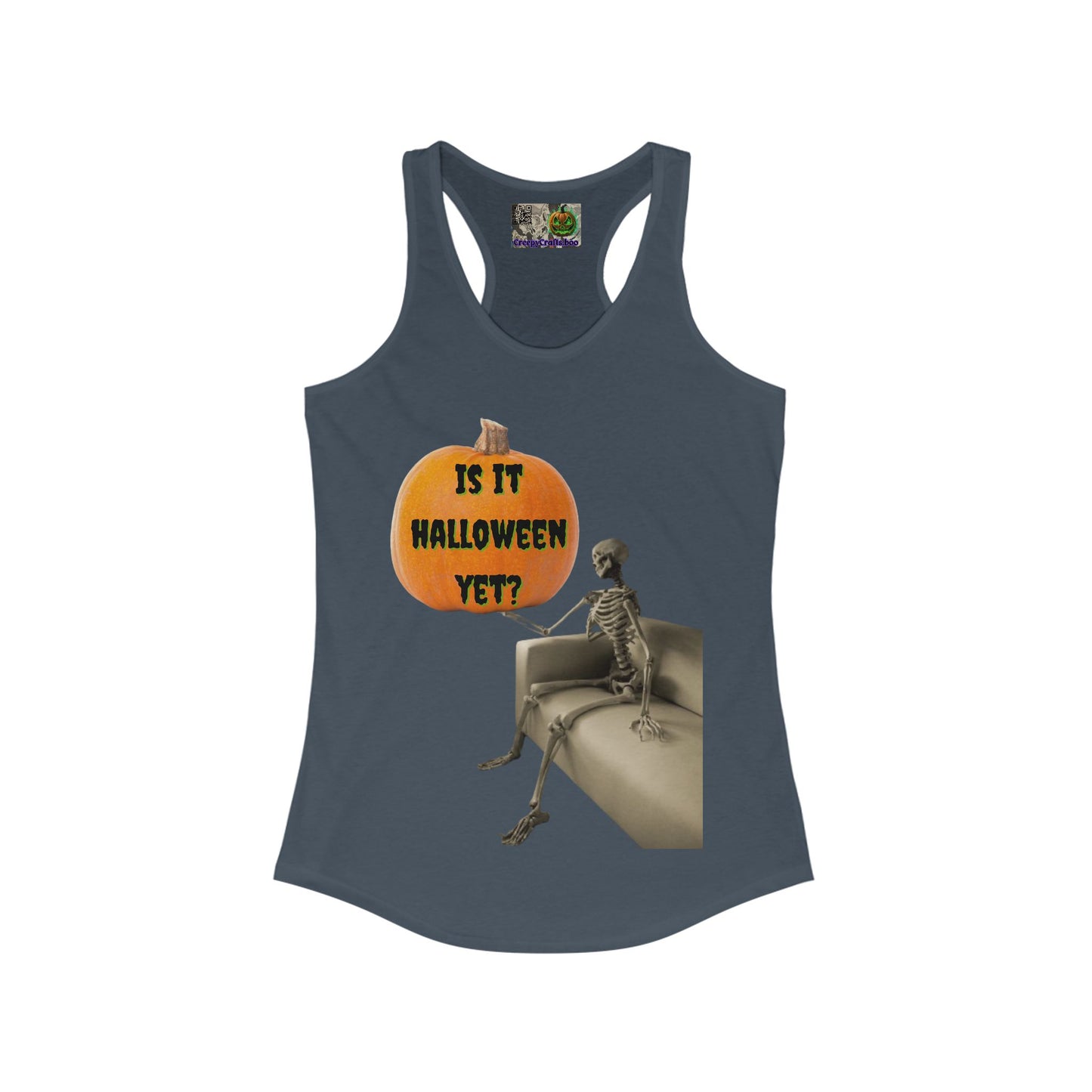 Is it Halloween yet? Skeleton's Pumpkin Women's Racerback Tank Top by CreepyCrafts.boo