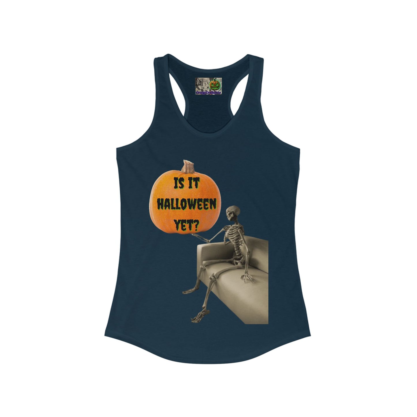 Is it Halloween yet? Skeleton's Pumpkin Women's Racerback Tank Top by CreepyCrafts.boo